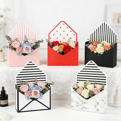 5 Pcs Flower Envelope Box, Florist Bouquet Envelope Boxes Folding Mother's Day Envelope Flower Boxes Paper Flower Bouquet Boxes for Arrangements Wedding Birthday Graduation Florists Supplies, 5 Styles