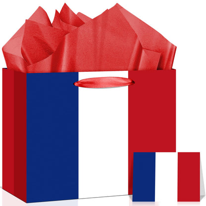 Neptniopllab France Gift Bag with Card & Wrapping Papers,French Flag Bag,French Theme Party Decorations Gift Bag for Bastille Day,National Day of France,Birthday,Souvenirs Goodie Treat Bag