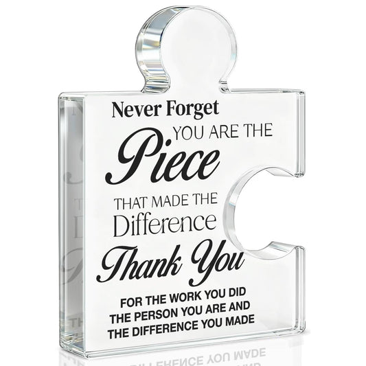 Thank You Appreciation Gifts for Coworkers, Retirement Goodbye Gift for Coworkers Colleagues Employees, Never Forget You Are the Piece That Made the Difference Acrylic Puzzle Piece Plaque Office Decor