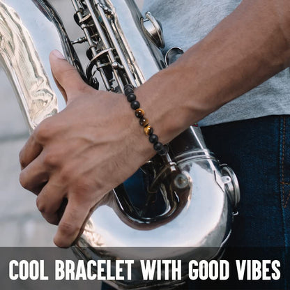 Quietsun Cool Gifts for Teen Boys/Men-Natural Gemstone Bracelet with Meaningful Metal Wallet Card in Gift Box