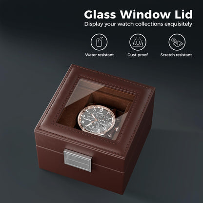 ProCase Watch Box, Single Mens Watch Case, Watch Storage Holder Organizer, Watch Display Case with Glass Lid, Anniversary Birthday Valentine Gifts for Men Women -1 Slot, Espresso