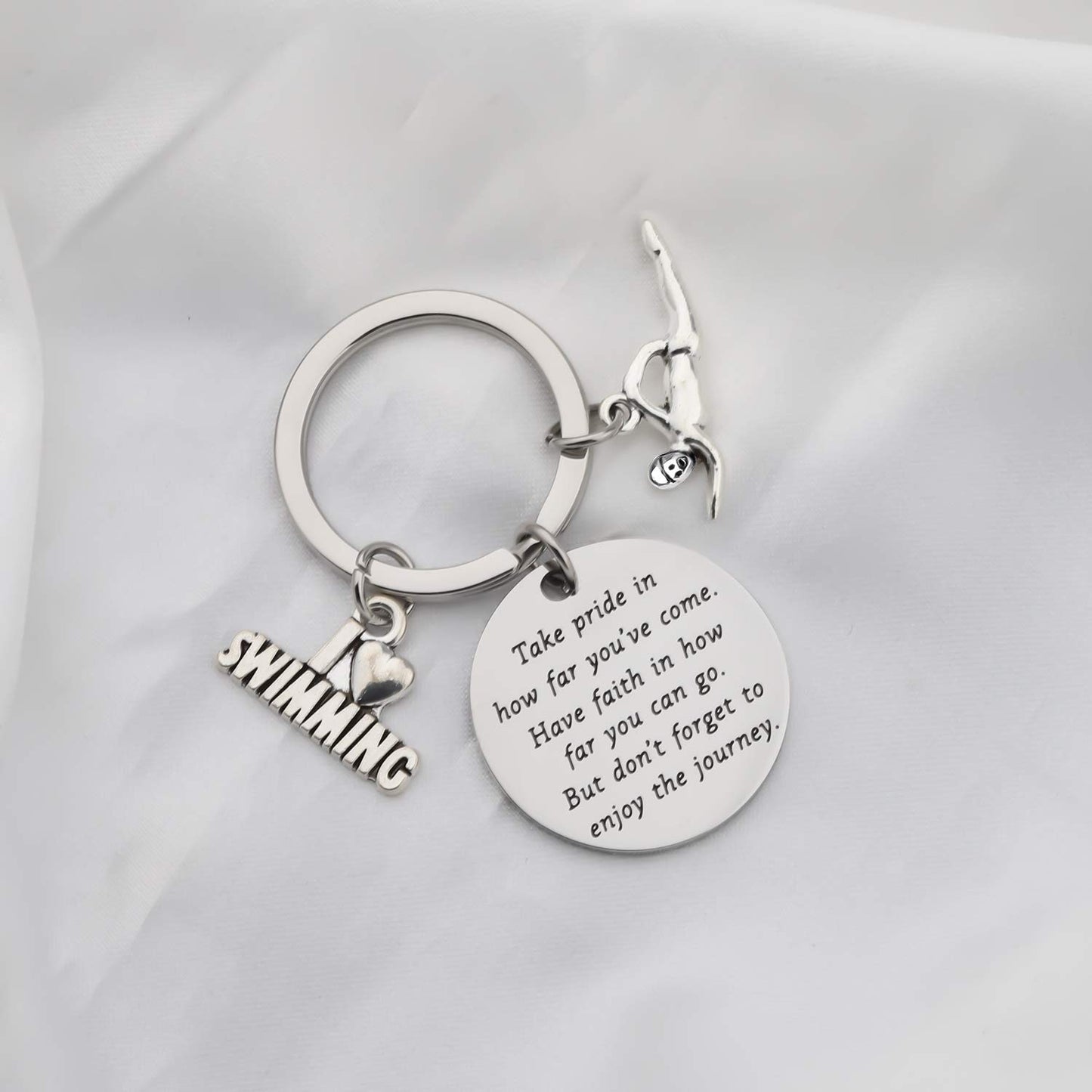 Swim Keychain I Love Swimming Lover Gift Take Pride in How Far You Have Come Swim Team Inspirational Swimmers Jewelry Gift