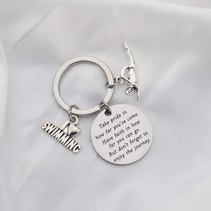 Swim Keychain I Love Swimming Lover Gift Take Pride in How Far You Have Come Swim Team Inspirational Swimmers Jewelry Gift