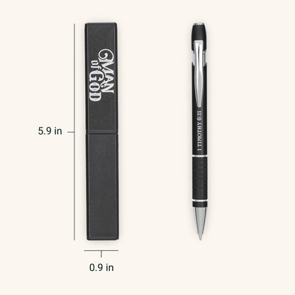 Christian Art Gifts Man Of God Black Stylish Classic Ballpoint Pen in Matching Gift Case - 1 Timothy 6:11 Bible Verse Refillable Retractable Medium Black Ink for Journal, Planner, Writing, Notes