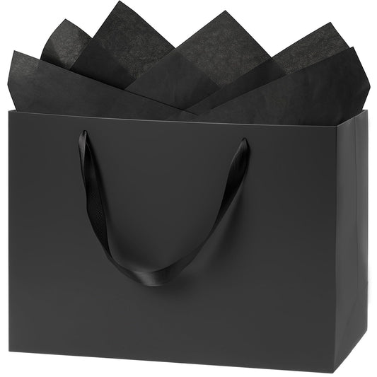 Shintop 3pcs Extra Large Black Gift Bags with Handles, 15.7 x 11.3 x 5.5 in Reusable Big Paper Present Bags with Tissue Paper for Men, Birthday, Business or Holiday Use