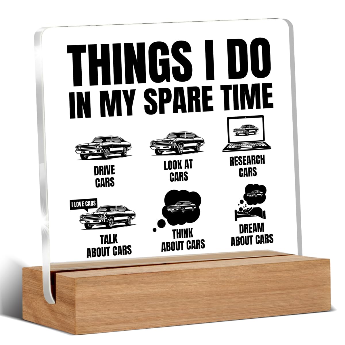 Car Gifts for Men Boyfriend Dad Mechanics Friends Coworker, Automotive Gifts for Car Lovers, Things I Do in My Spare Time Cars Acrylic Plaque Desk Signs Decor 4 × 4 Inches