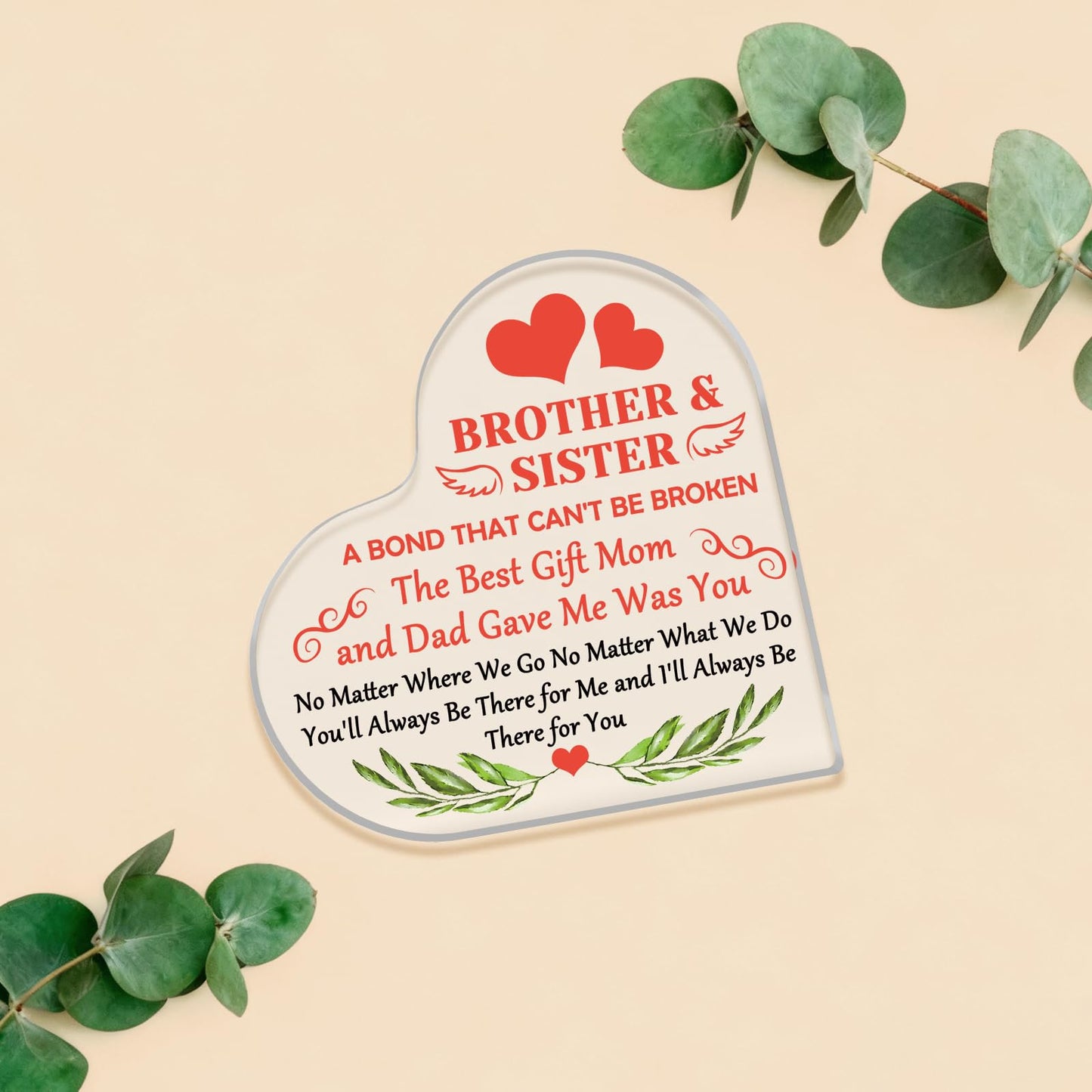 Inspirational Gift for Brother To My Sister Gift from Brother Heart Shaped Acrylic Decor Graduation Gift for Sibling Appreciation Gift for Sister Brother Acrylic Sign Gift Birthday Gift for Sibling