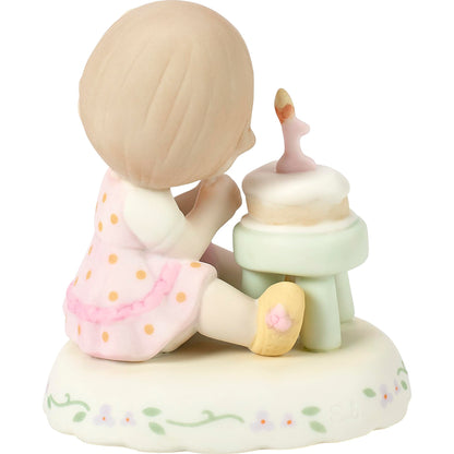 Precious Moments Age 1 Growing in Grace Figurine – Hand-Painted Bisque Porcelain Brunette Girl – Ideal Keepsake Gift for 1st Birthday, 142010B