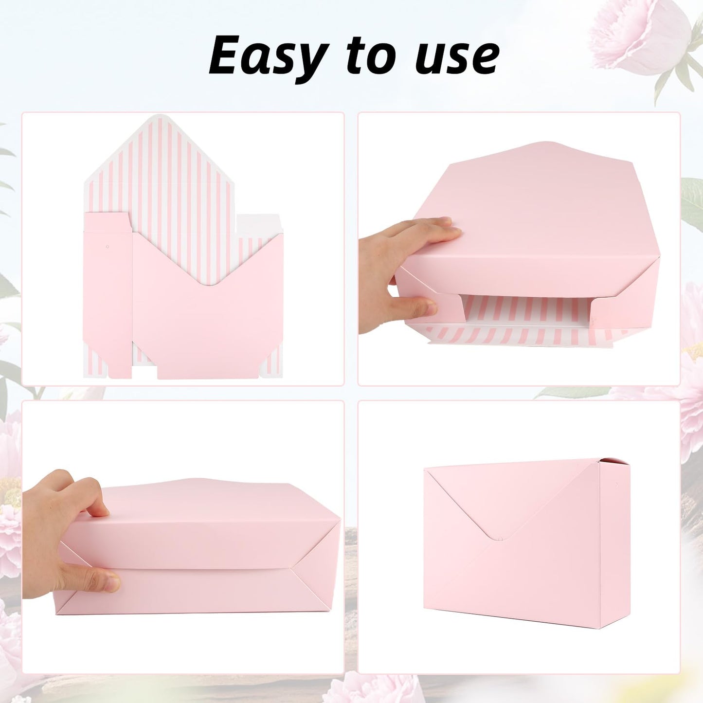 10 Pcs Florist Bouquet Envelope Boxes,Pink Stripe Style Flower Bouquet Package Gift Folding Paper Boxes for Florist Arrangements,Weddings,Birthdays,Mother's Day,Parties, Large Size 9.05 x 3 x 13.7Inch