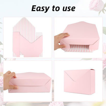 10 Pcs Florist Bouquet Envelope Boxes,Pink Stripe Style Flower Bouquet Package Gift Folding Paper Boxes for Florist Arrangements,Weddings,Birthdays,Mother's Day,Parties, Large Size 9.05 x 3 x 13.7Inch