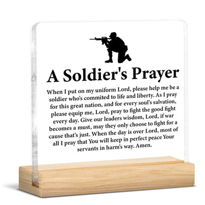 Army Gifts for Men, Religious Deployment Gift for Army Navy Air Force Soldier, a Soldier's Prayer Acrylic Sign Home Office Desk Decor