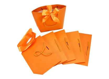 HUAPRINT Gift Bags with Handles,Party Favor Bags with Bow Ribbon,12Pcs Orange Paper Bags for Birthday Wedding Bridesmaid Present Celebration Holiday