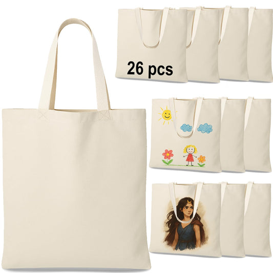GiftExpress 13 x 11 Inch Pack of 26 Canvas Tote Bag Bulk, Cotton Totes for Embroidery, Crafting Bags, DIY Projects, Bridesmaids Totes, Reusable Grocery Shopping Bags, (26 Pack)