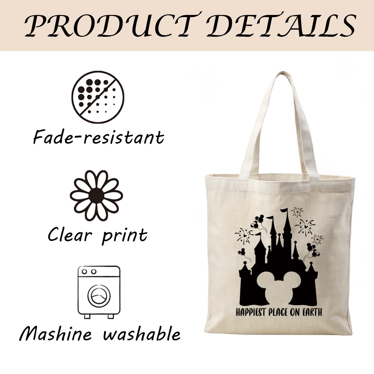 Canvas Tote Bag Aesthetic for Women,Reusable Canvas Cute Shoulder Bag for Grocery, Shopping, Beach & Daily Use
