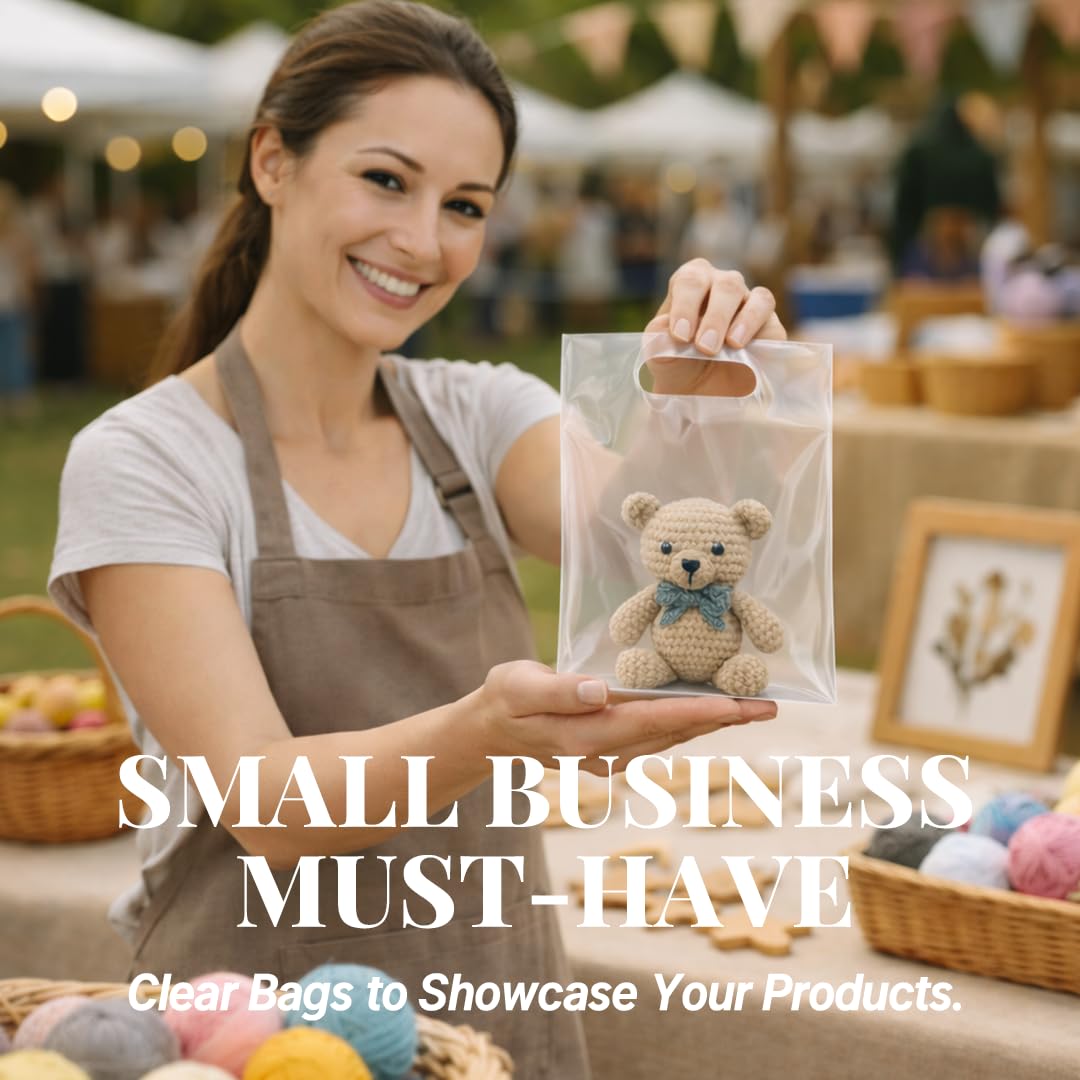 100PCS Clear Plastic Bags with Handles 9"x12" Shopping Bags, Small Plastic Gift Bag for Retail, Merchandise, Boutiques, and Small Business Packaging