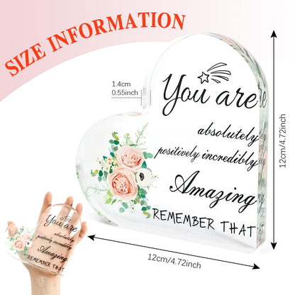 Acrylic Inspirational Heart Ornament for Women Inspirational Gift for Women, Acrylic Plaque Desk Sign Gift for Daughter Sister Birthday Modern Motivational