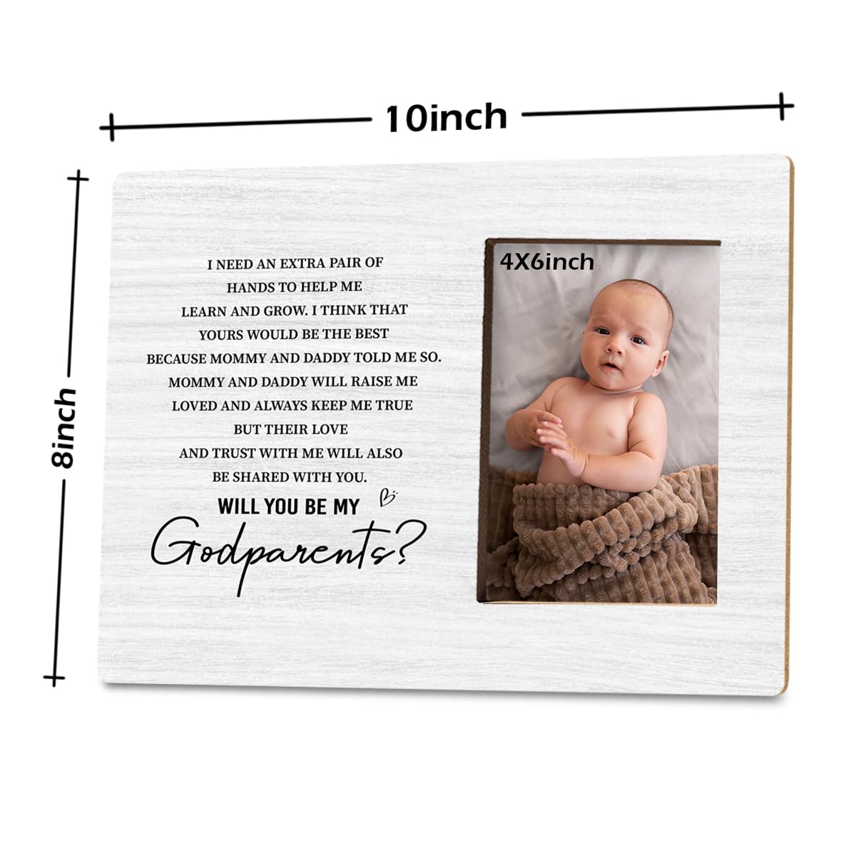 Godparents Proposal Gift, Picture Frame Gifts for New Godparents Announcement, Godparents to Be Gift, Will You Be My Godparents Wood Picture Frame for Tabletop Display, Holds 4x6 Inches Photo