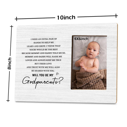 Godparents Proposal Gift, Picture Frame Gifts for New Godparents Announcement, Godparents to Be Gift, Will You Be My Godparents Wood Picture Frame for Tabletop Display, Holds 4x6 Inches Photo