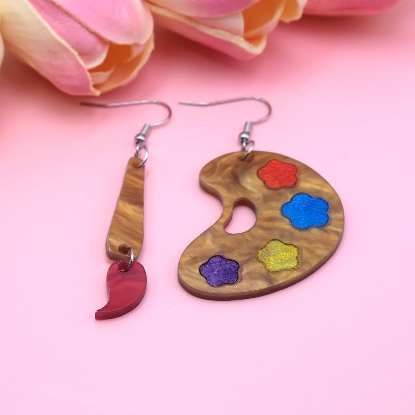 MALOYANVE Artist Paint Brush Earrings for Women Wooden Elegant Art Artist color Palette Dangle Drop Earrings Suitable For Artist Holiday Party Gifts