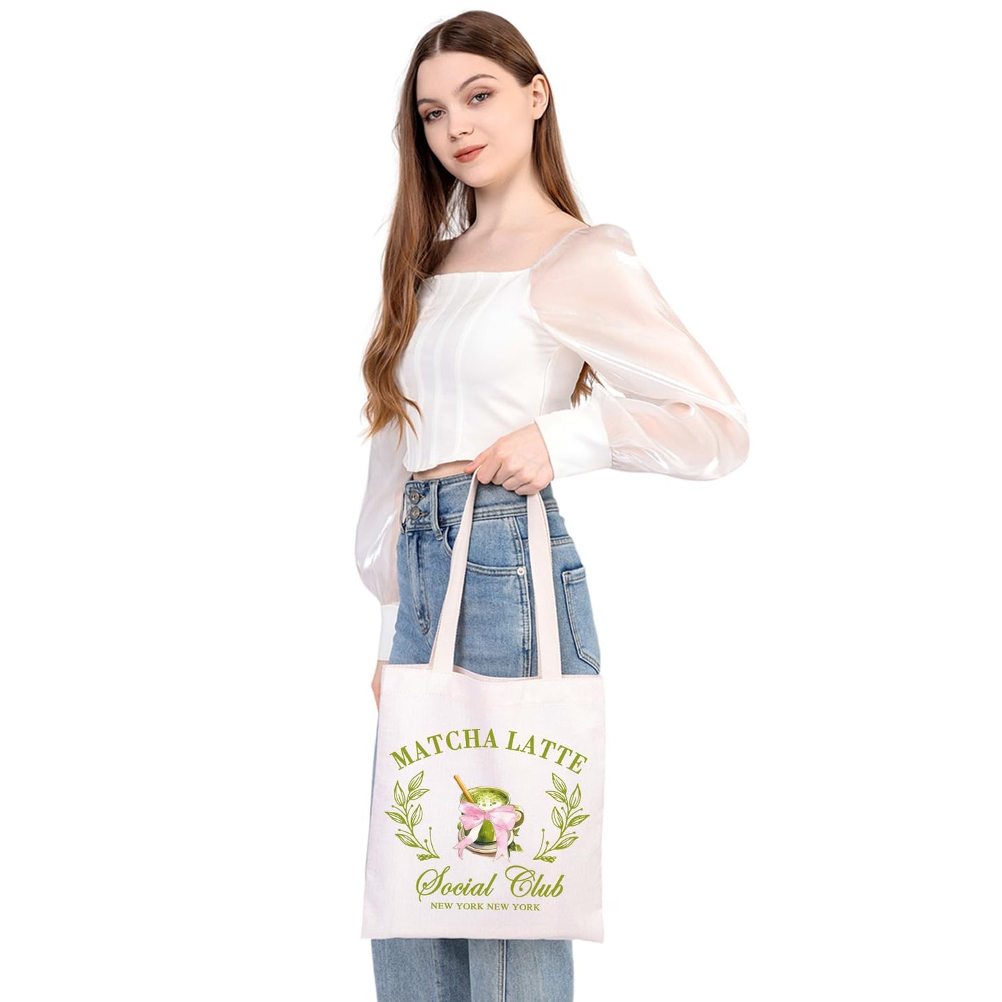MEIKIUP Matcha Latte Lover Gift - Reusable Grocery Bags & Matcha Barista Gift