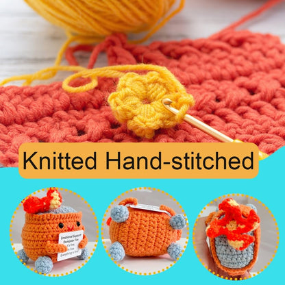 RovyFota Emotional Support Crochet Dumpster Fire with Positive Card Cute Room Decor Knitted Toys Funny Crochet Support Buddies Gifts for Friends (Orange)