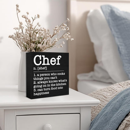 Chef Decor Chef Definition Wooden Box Sign for Home Kitchen Dinner Room Shelf Wall Decor, Cooking Gifts for Chefs Pastry Baker Culinary Student Teacher Cooking Lovers