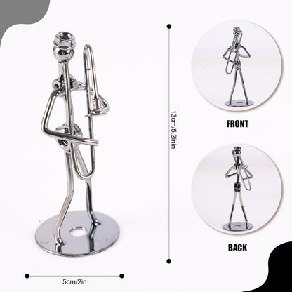 Small Iron Sculpture,Metal Musician Player,Art Figurine Decorations,Musical Man Statue Gift,Display for Home Office Desk (Trombone)