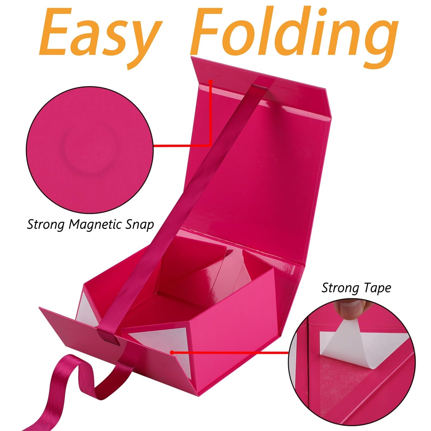 OEMVALATY Bright Pink Gift Box,10x10x5 Inches Gift Boxes with Lids for Presents with Magnetic Closure and Ribbon for Wedding,Storage,Birthday