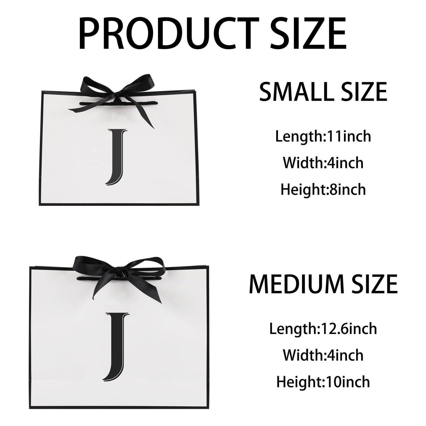 STOBOCTER Initial Gift Bags with Handles and Bow Ribbon 11"x8" Personalized Letter Gift Bags Birthday Gift Bag for Women Men Reusable Gift Wrap Bag for Mothers Day Wedding Graduation (J-Small)