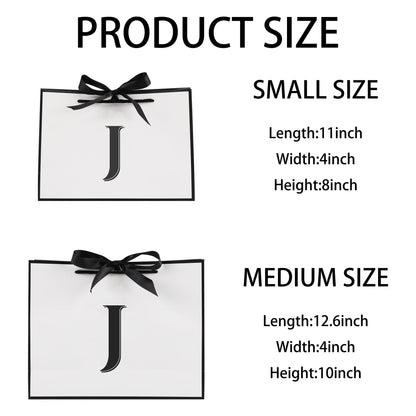STOBOCTER Initial Gift Bags with Handles and Bow Ribbon 11"x8" Personalized Letter Gift Bags Birthday Gift Bag for Women Men Reusable Gift Wrap Bag for Mothers Day Wedding Graduation (J-Small)