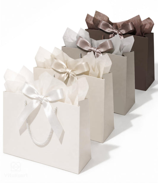 Paper Gift Bags with Tissue Paper & Ribbon Bows Set of 4, Large Gift Bags 12.9" x 10" x 5", Reusable Extra Thick Cardstock for Birthday, Wedding, Baby Shower & Holiday Gifts