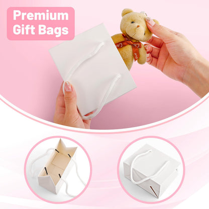 CLRBEATTY 24 Pcs Extra Small Gift Bags,3.9 x 4.7 x 2.4 Inch Mini White Gift Bags,Small Gift Bags with Handles,Small White Paper Bags Gift Card Bags for Wedding Birthday Baby Shower Party Favors(White)
