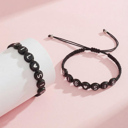 Matching Heart Bracelet Set for 2,3 Big Sis Little Sis Sisters Handmade Braid Adjustable Bracelet Set for 2 BFF Friends Bracelets Gift for Women Teens.