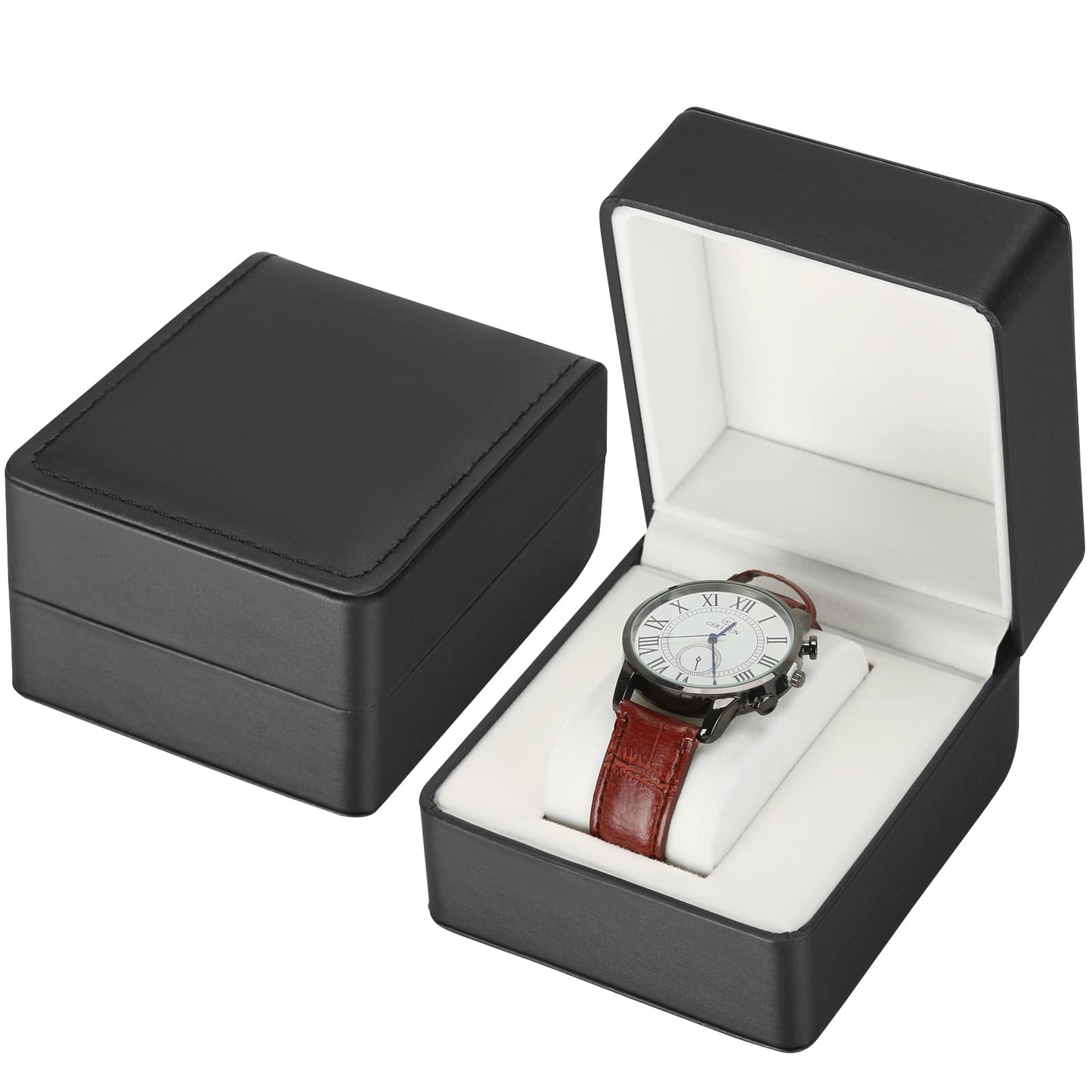 PU Leather Watch Box, Compact Watch Gift Case with Pillow for Women Men, Travel Watch Holder Storage Boxes for Birthdays Anniversary Father's Day Graduations (Black)