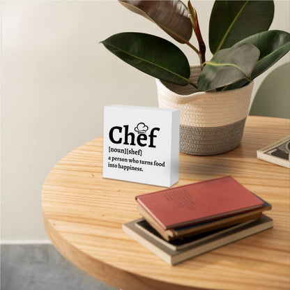 Chef Gift for Men Women Chef Definition Quotes Wooden Box Sign Desk Decorative Wooden Sign Home Kitchen Decor for Desk Table Shelf 5 x 5 Inches