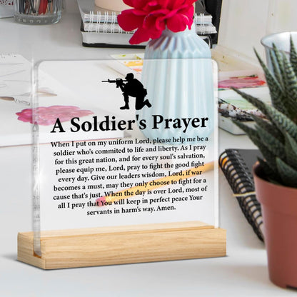 Army Gifts for Men, Religious Deployment Gift for Army Navy Air Force Soldier, a Soldier's Prayer Acrylic Sign Home Office Desk Decor