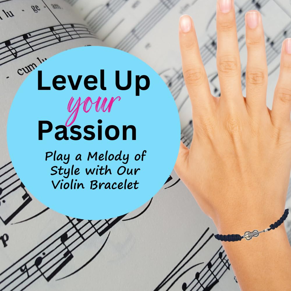 Infinity Collection - Violin Charm Bracelet (Black) Music Jewelry - Adjustable Friendship Bracelet, Braided String Stirrup Bracelet for Women, Teens and Girls. Gift for Musicians Violinist.