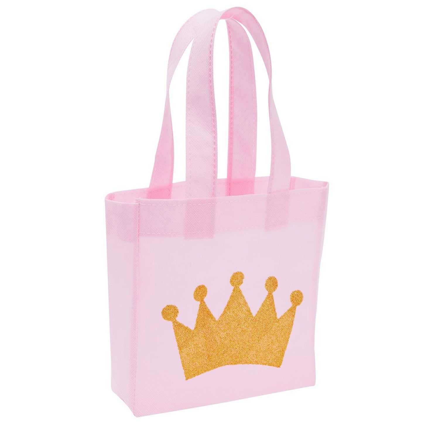 BLUE PANDA 24-Pack Princess Party Favor Bags - 6.5 x 7 x 2 in Pink Canvas Pouches - Reusable & Non-Woven Crown Treat Pouches - Bags for Princess Birthday Party Decorations