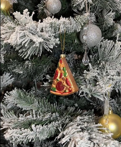 Gifts for Pizza Lovers, Pizza Christmas Ornament – Funny Food-Themed Hanging Decor for Pizza Lovers – Glass Blown Ornament for Christmas Tree
