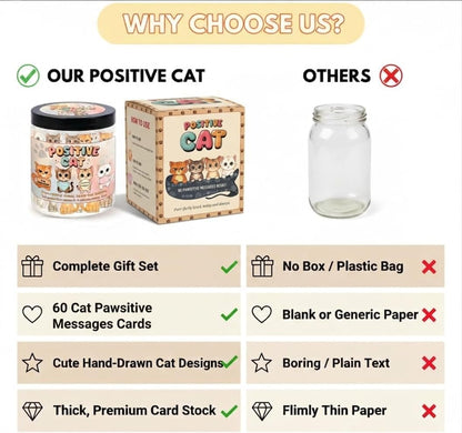 Positive Cat Jar with 60 Daily Affirmation Cards, Emotional Support Gift, Cute Kitty Decor, Cat Themed Gifts for Women, Inspirational Gifts for Cat Lovers
