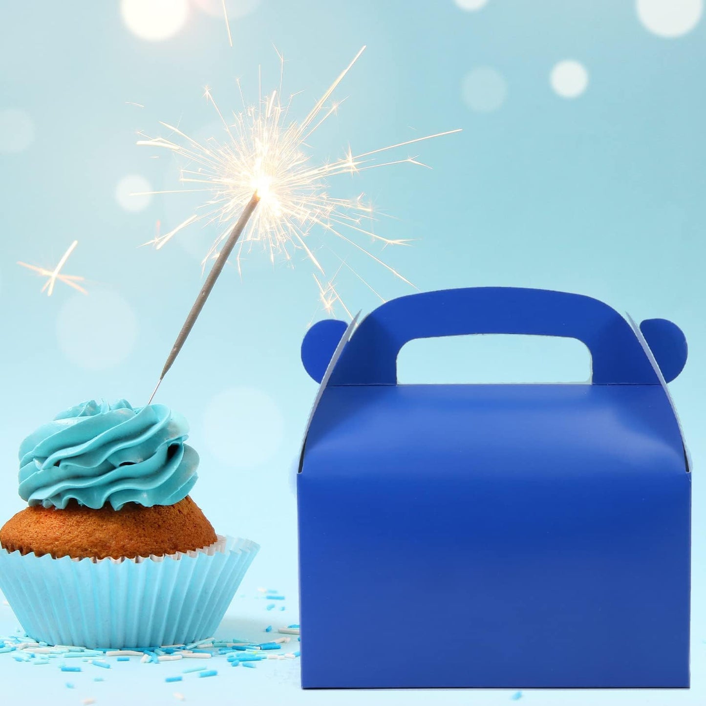 30-Pack Dark Blue Party Favor Treat Boxes Pack, Goodie Boxes, Paper Gable Gift Boxes with Handles. Perfect for Prince Party and Baby Shower Decoration Supplies