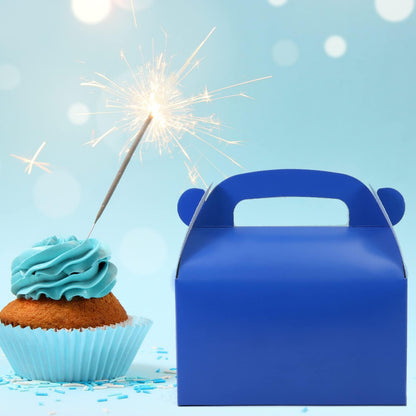 30-Pack Dark Blue Party Favor Treat Boxes Pack, Goodie Boxes, Paper Gable Gift Boxes with Handles. Perfect for Prince Party and Baby Shower Decoration Supplies