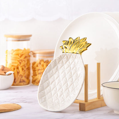 2 Pcs Pineapple Spoon Rest and Spoon Set, Ceramic Farmhouse Utensil Rest for Kitchen Counter Spatula Utensil Holder for Ladles Tong Modern Gift Pineapple Kitchen Decor