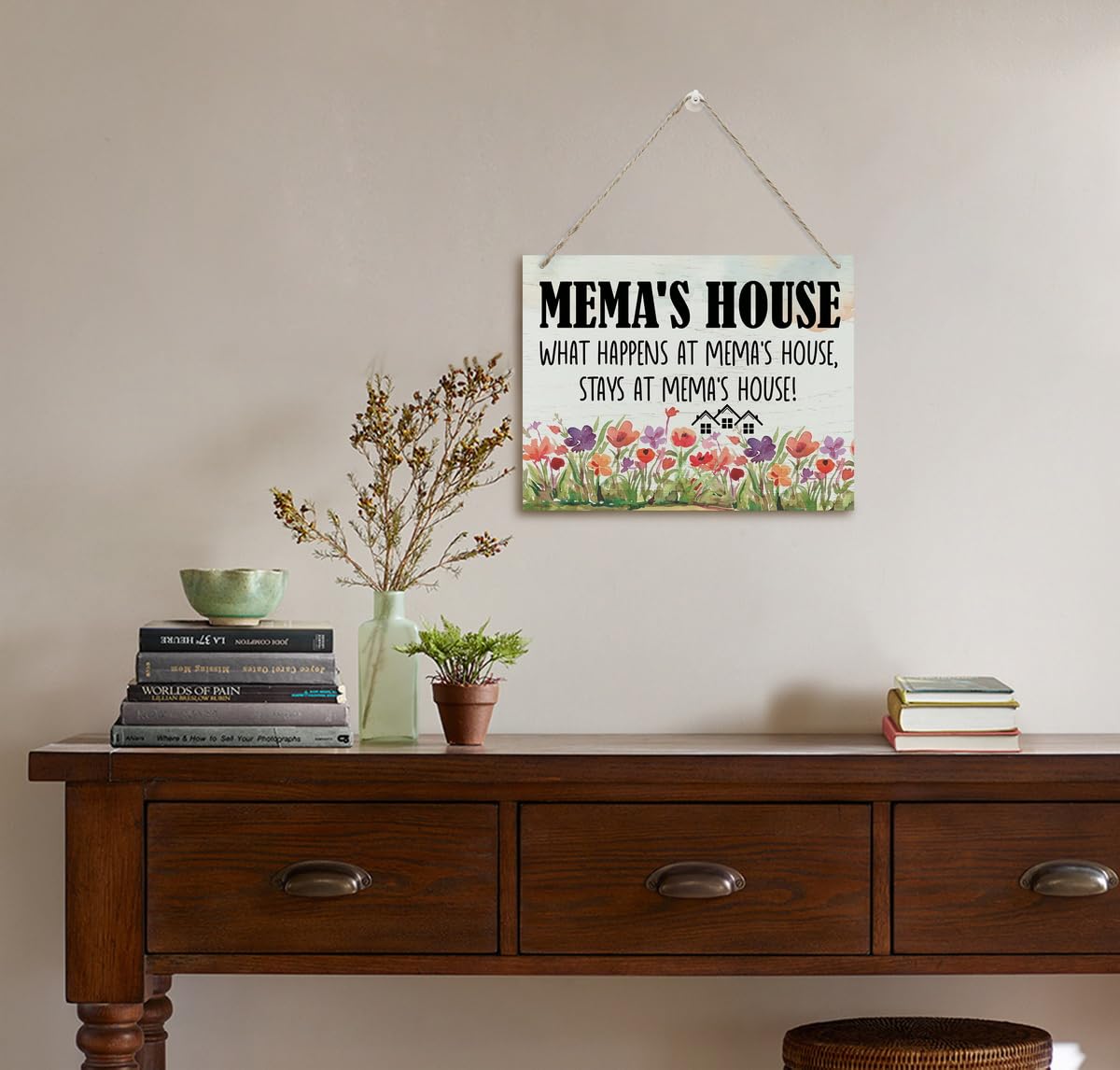 Rustic Sign, Mother's Day Gift, Grandma's Gift, Mom's Gift, Hanging Printed Wood Wall Art Sign Decor, Mema's House What Happens At Mema's House, Stays At Mema's House, Sign Gift for Grandma