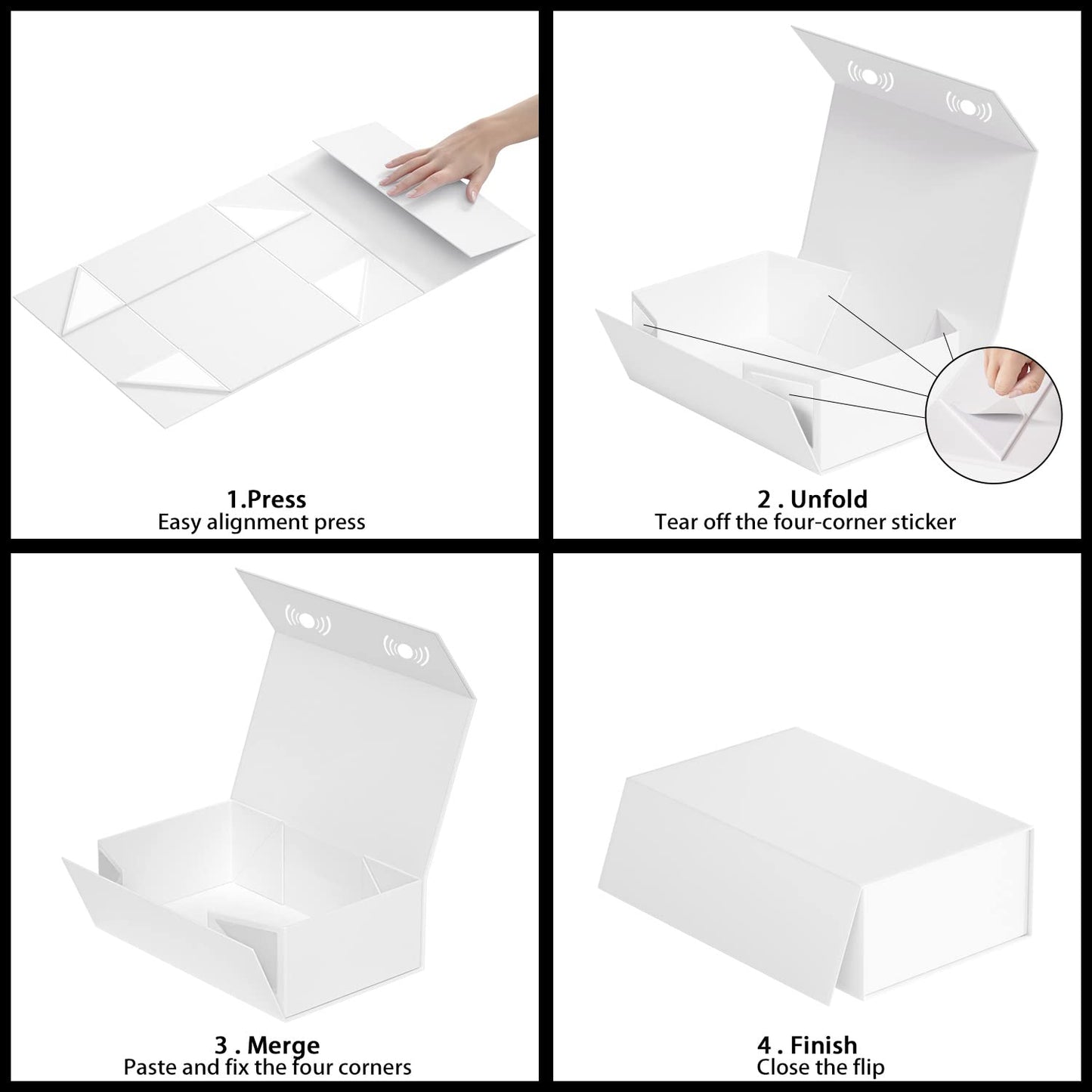 RYDDOY White Gift Box, 9.5x6x3'' Gift boxes for Presents with Lids Magnetic Closure Rectangle Collapsible for Bridesmaid Proposal Box, Wedding, Christmas, Halloween, Birthday Gift Packging
