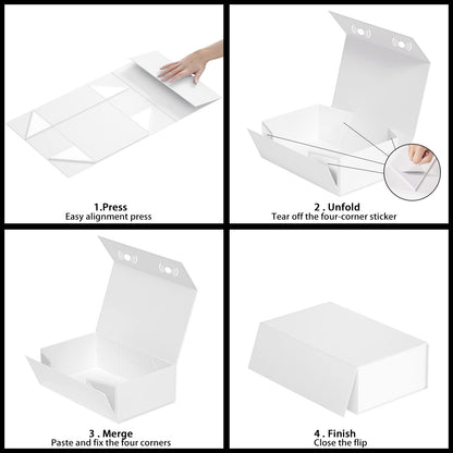 RYDDOY White Gift Box, 9.5x6x3'' Gift boxes for Presents with Lids Magnetic Closure Rectangle Collapsible for Bridesmaid Proposal Box, Wedding, Christmas, Halloween, Birthday Gift Packging