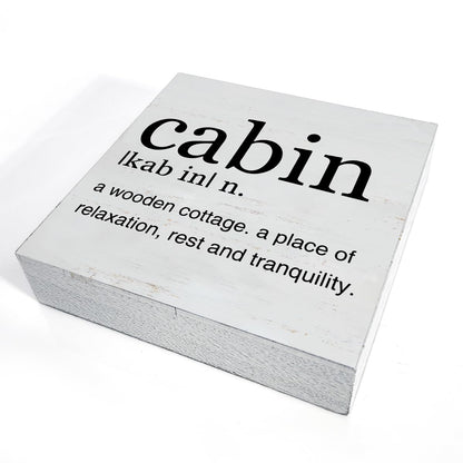 Cabin Definition Art Wooden Box Sign Rustic Farmhouse Cabin Desk Decorative Wooden Sign Home Decor for Table Shelf 5 x 5 Inches