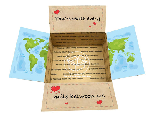 Long Distance Relationship Care Package Stickers Gift Box for Military Deployment - World