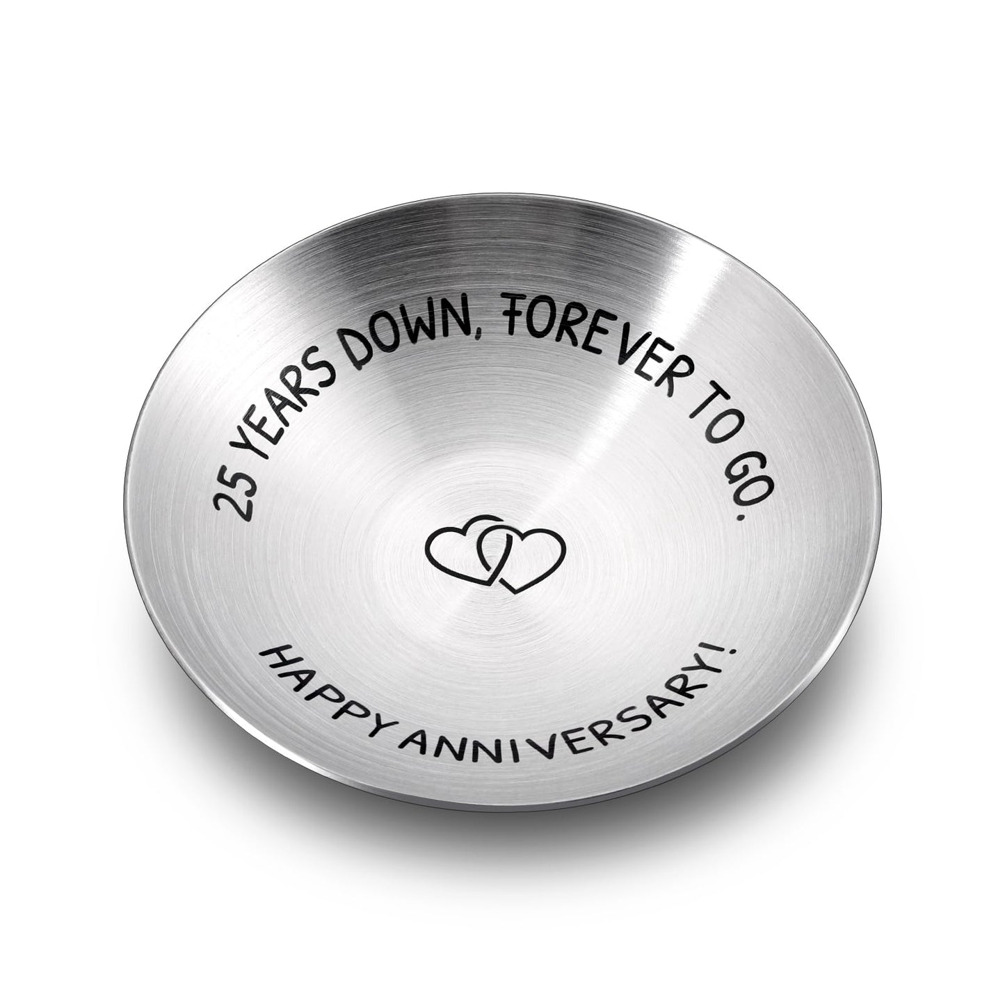 25 Year Anniversary Decorations Gifts for Wife Husband Couple 25th Wedding Anniversary Silver Gifts for Women Men Parents Happy 25th anniversary 4" Ring Holder Dish Jewelry Tray Christmas Valentines