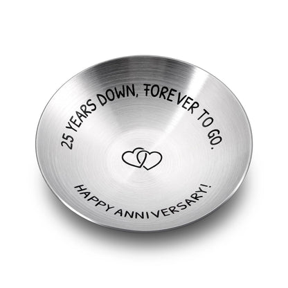 25 Year Anniversary Decorations Gifts for Wife Husband Couple 25th Wedding Anniversary Silver Gifts for Women Men Parents Happy 25th anniversary 4" Ring Holder Dish Jewelry Tray Christmas Valentines